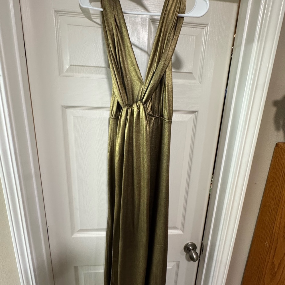 Gold Metallic Halter Dress